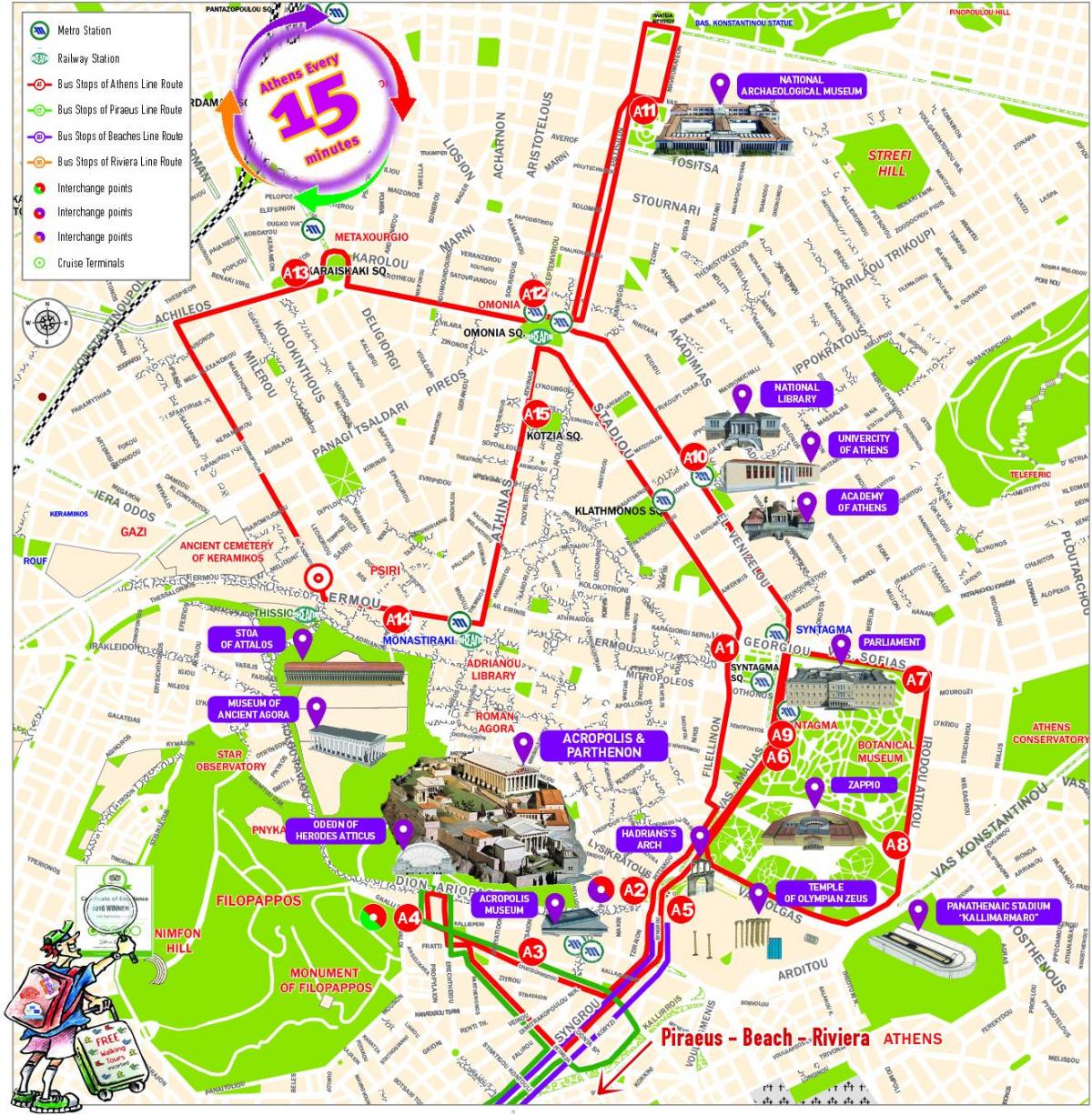 Mapa pieszych wycieczek po Atenach