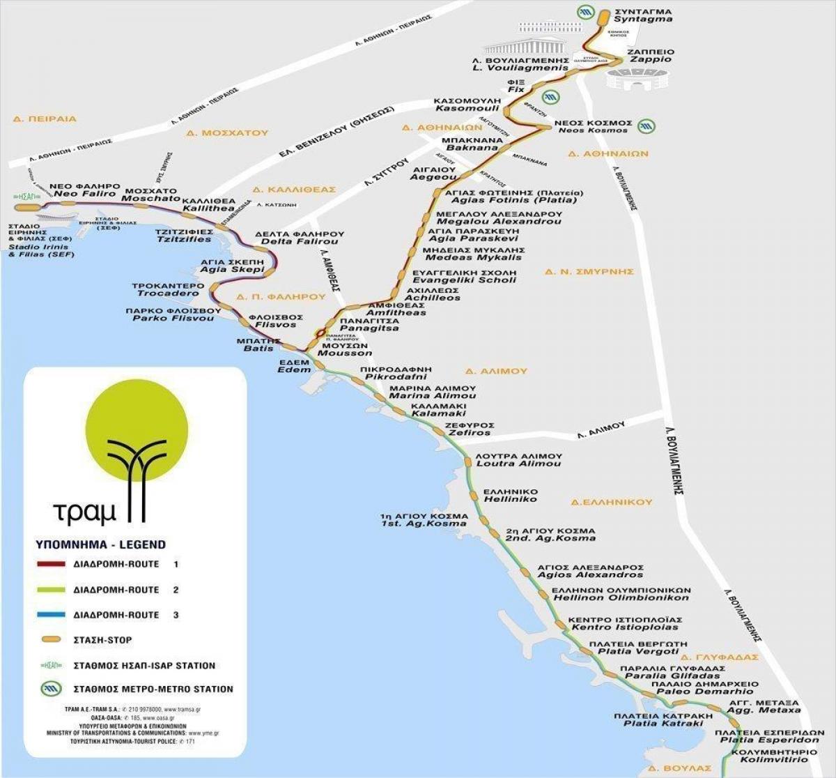 Mapa dworców tramwajowych w Atenach